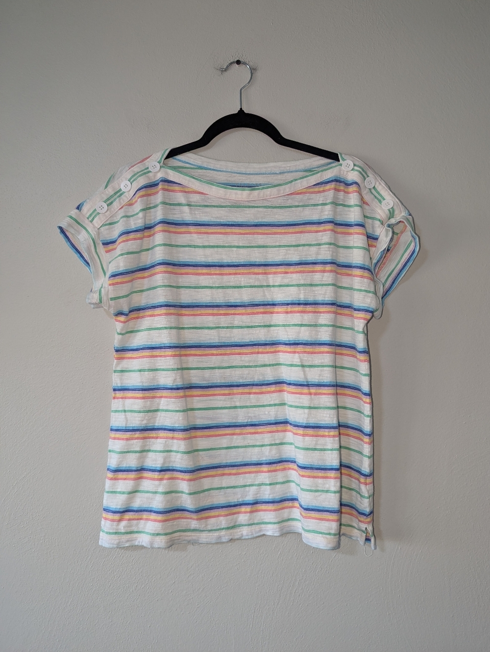 L Talbots Cotton‎ Colorful Stripe Button Shoulder Top
